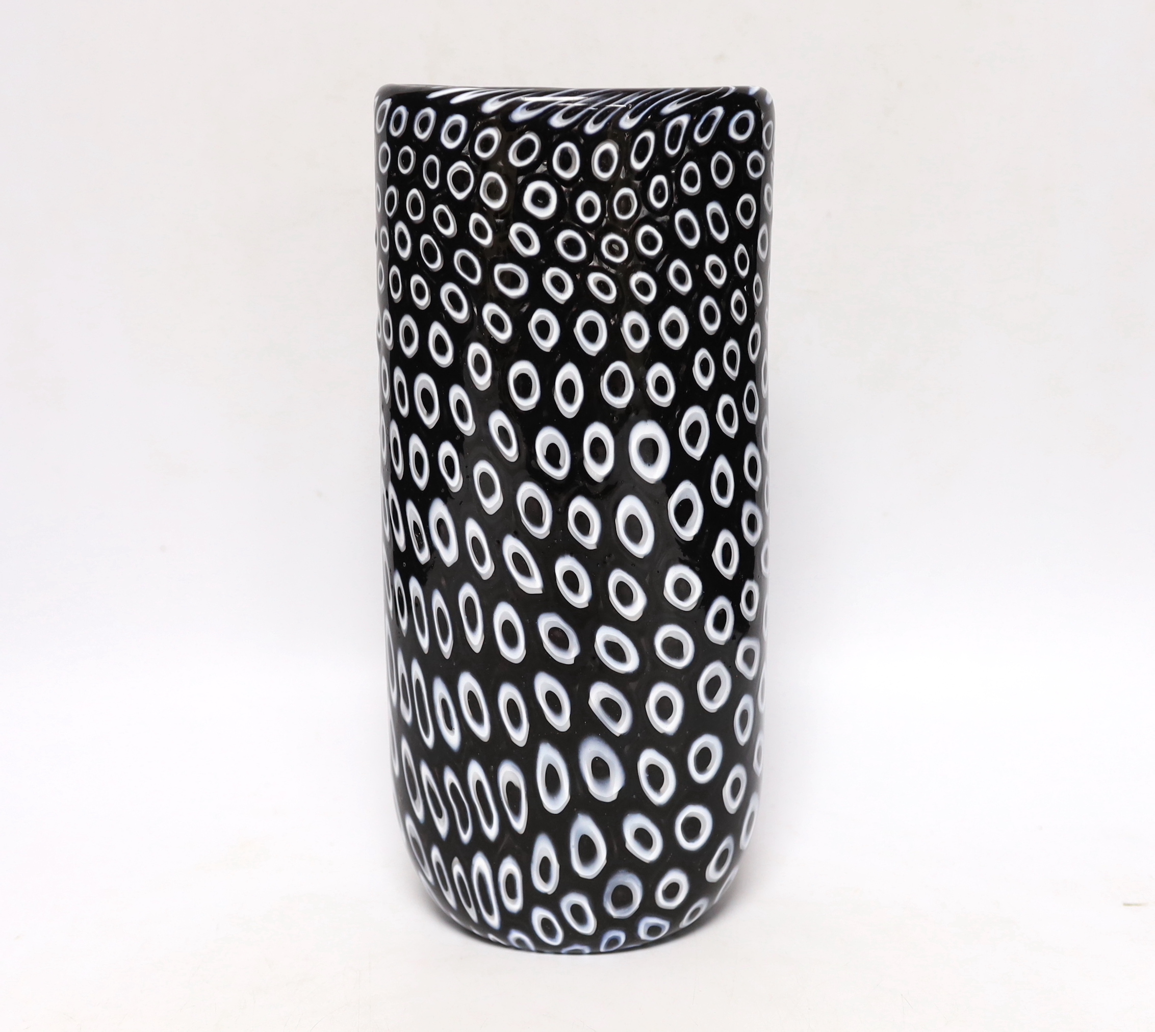 Vittorio Ferro (1932-2012) A Murano glass Murrine vase, with a white on black peacock feather ‘’eye’’ design, unsigned, 28cm, Please note this lot attracts an additional import tax of 20% on the hammer price